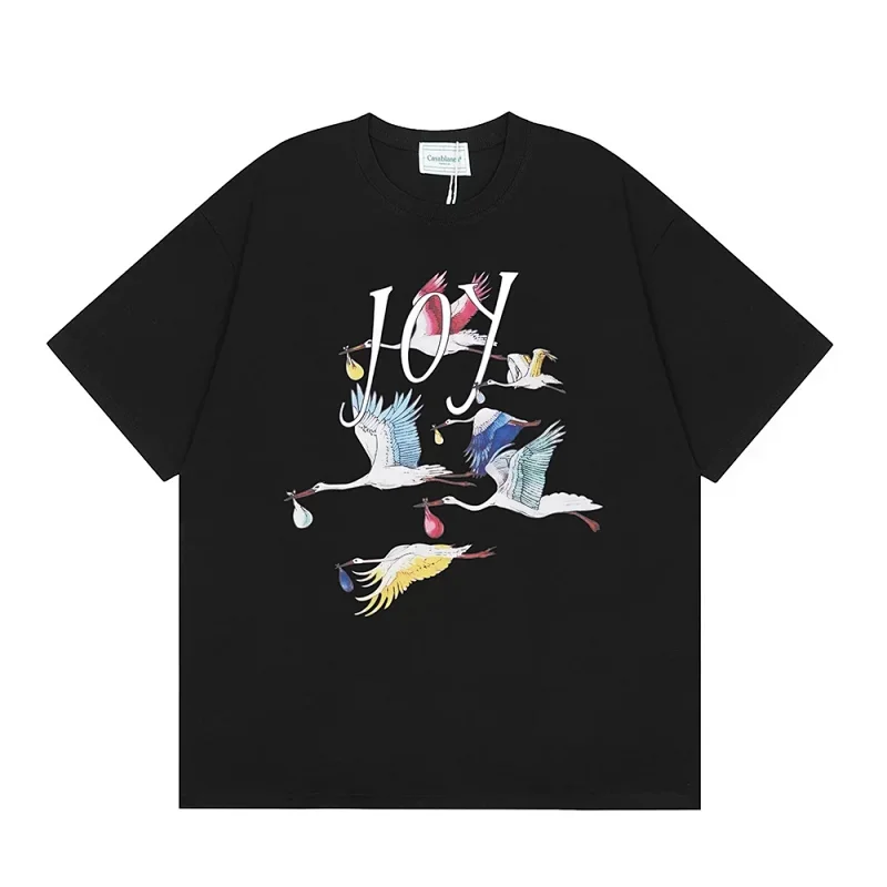 Caniboot Black JOY Colorful Storks Print T-Shirt