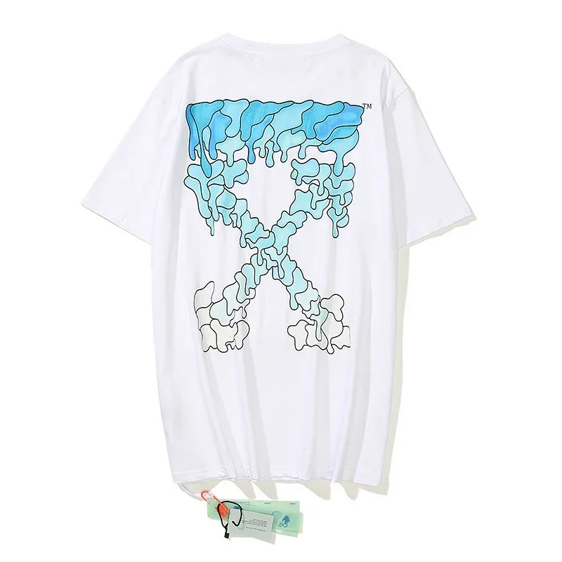 OFF-WHITE White Blue Dripping Arrow Graphic T-Shirt