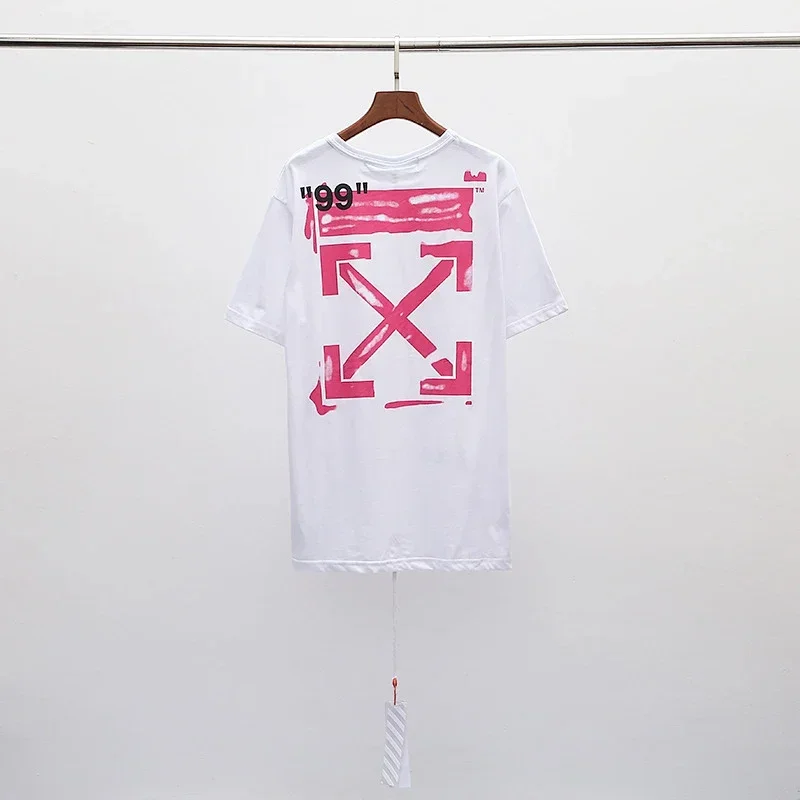 OFF-WHITE White Pink "99" Arrow Print Signature Tag T-Shirt