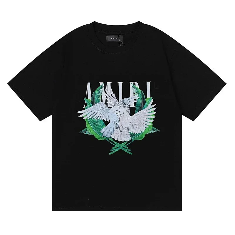 AMIRI Black White Birds Green Leaves Graphic T-Shirt