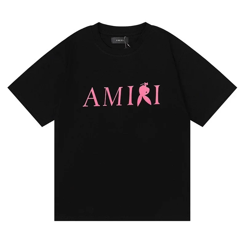 AMIRI Black T-Shirt with Pink Rabbit Print