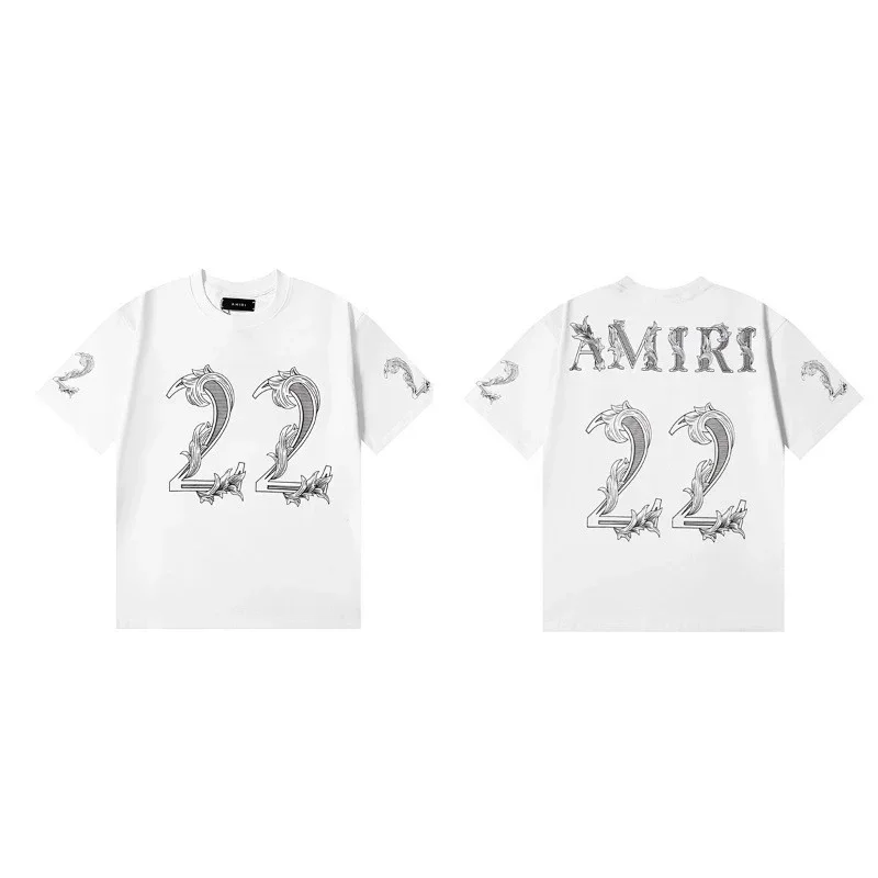 AMIRI White Front Back Decorative "22" Graphic Prints T-Shirt