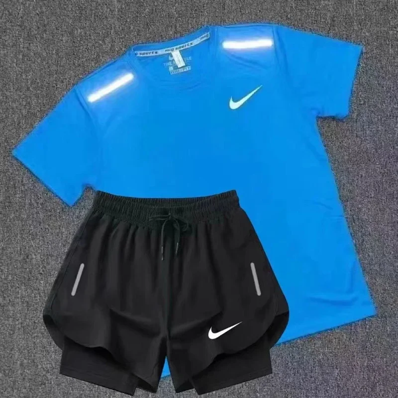 Nike Reflective Sports Set: Blue Tee & Black Shorts