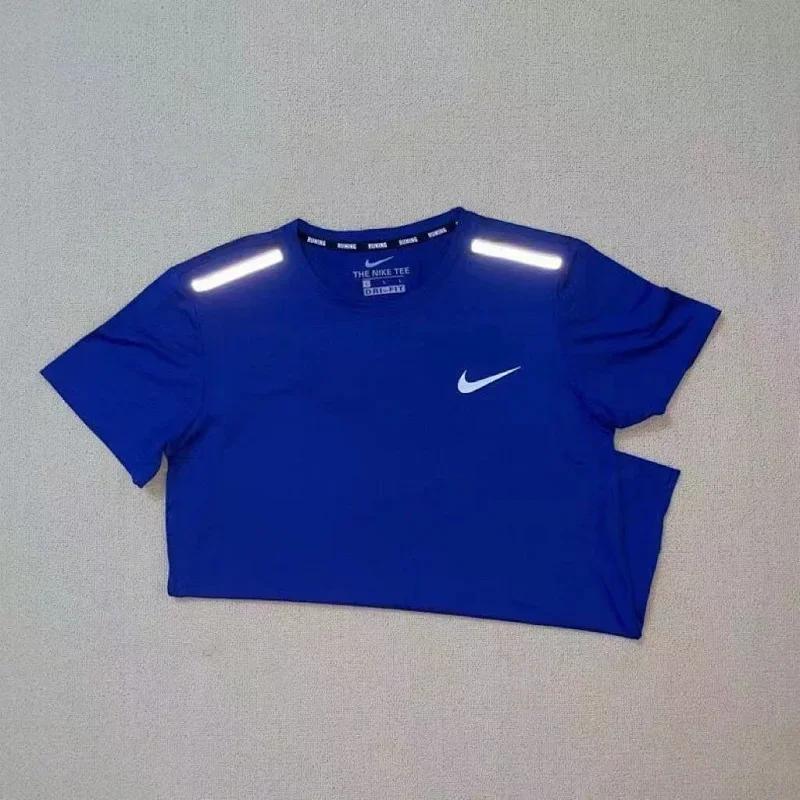Nike Blue Cropped Reflective Strips T-Shirt