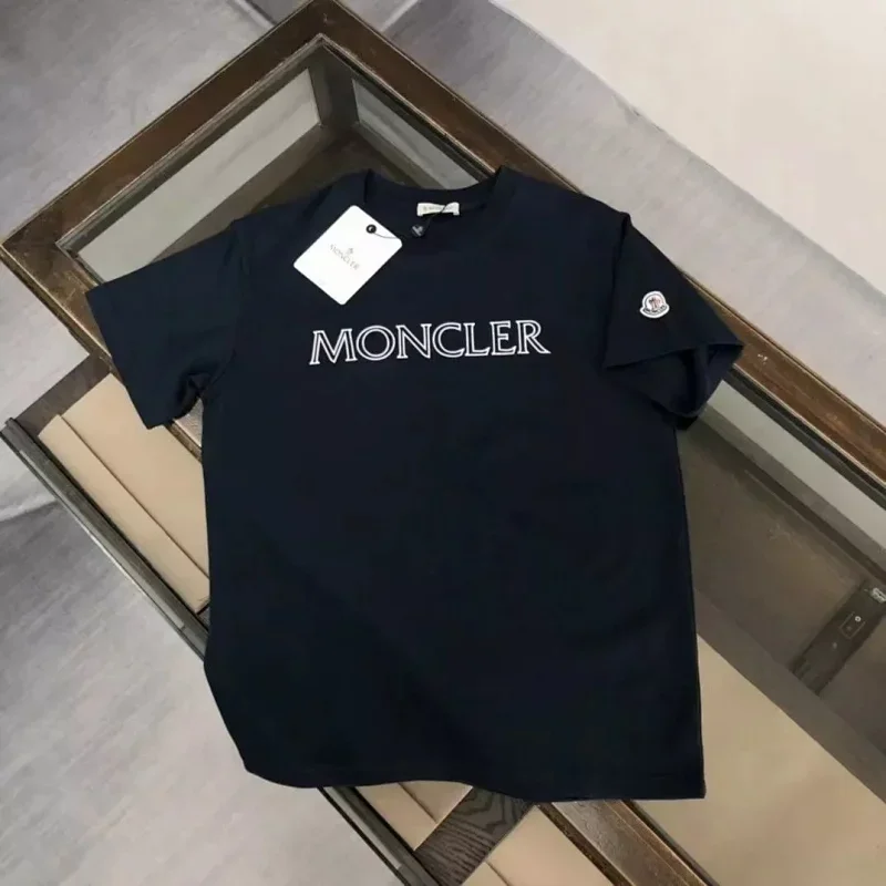 Moncler Navy Blue T-Shirt with White Logo & Sleeve Badge