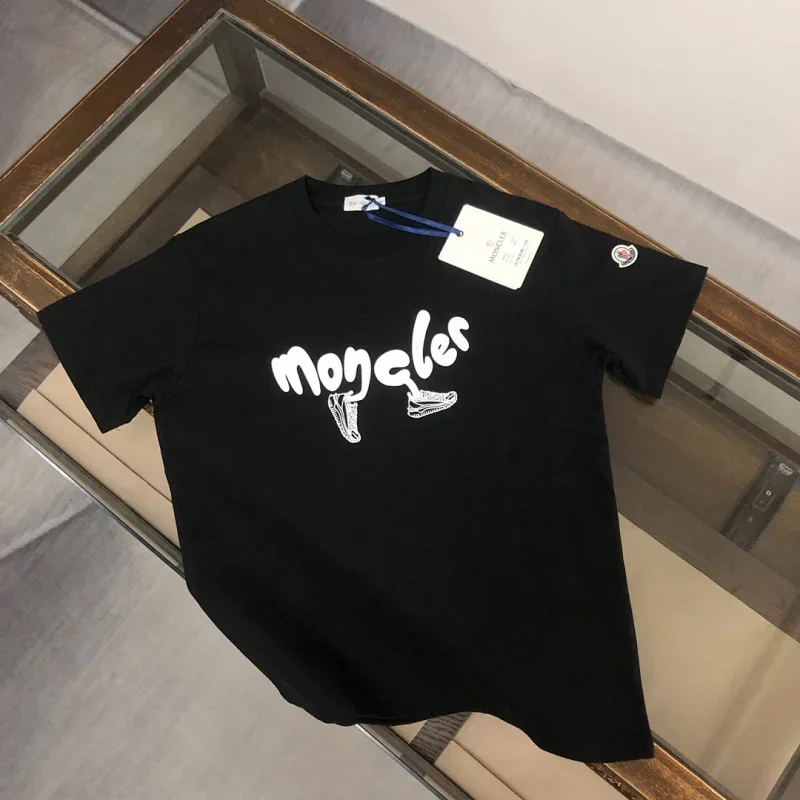 Moncler Black T-Shirt with Logo & Shoes Print