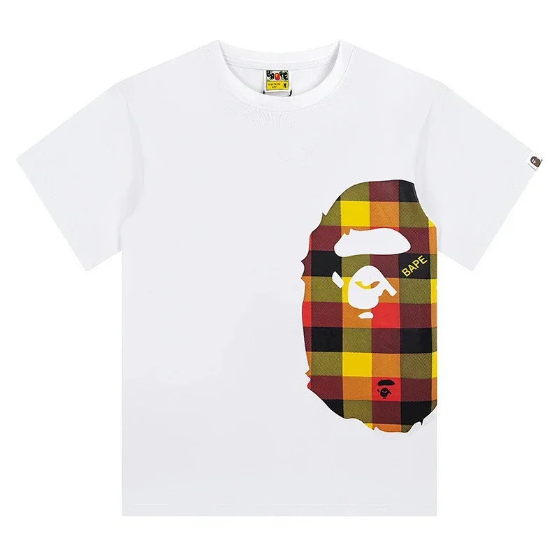 BAPE White Plaid BAPE Ape Head Graphic T-Shirt